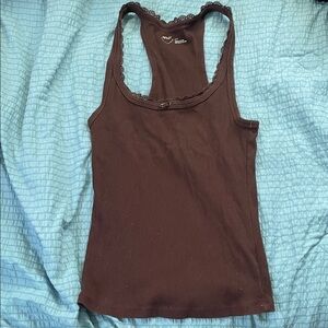Aerie Chocolate Brown Lace Trim Tank Top